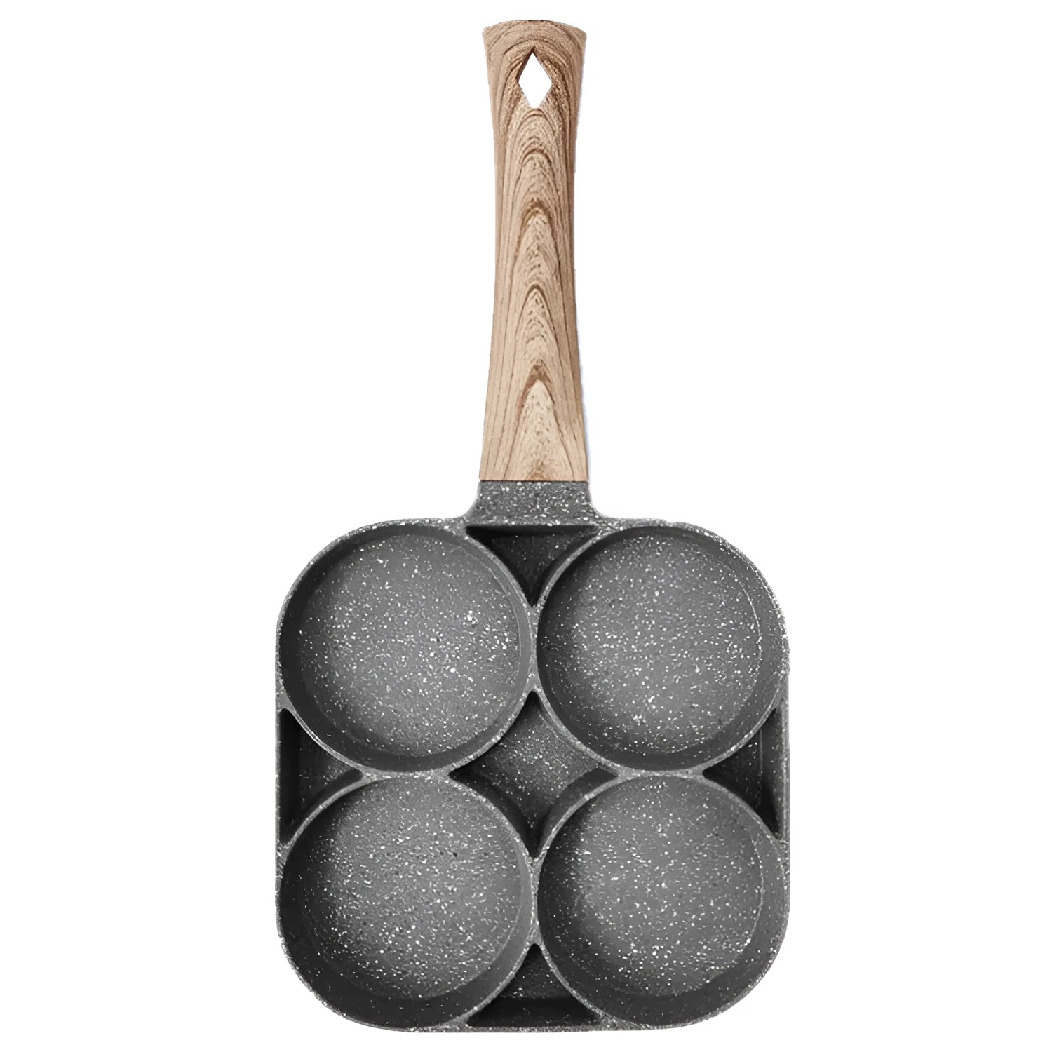 Non-stick aluminium egg dumpling frying pan with four round holes for cooking breakfast burgers or dumplings