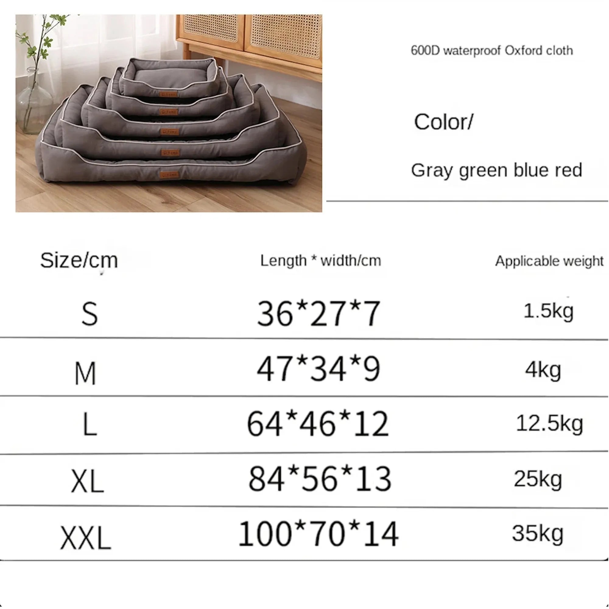 Waterproof dog sofa bed in grey green blue or red with Oxford cloth and multiple size options