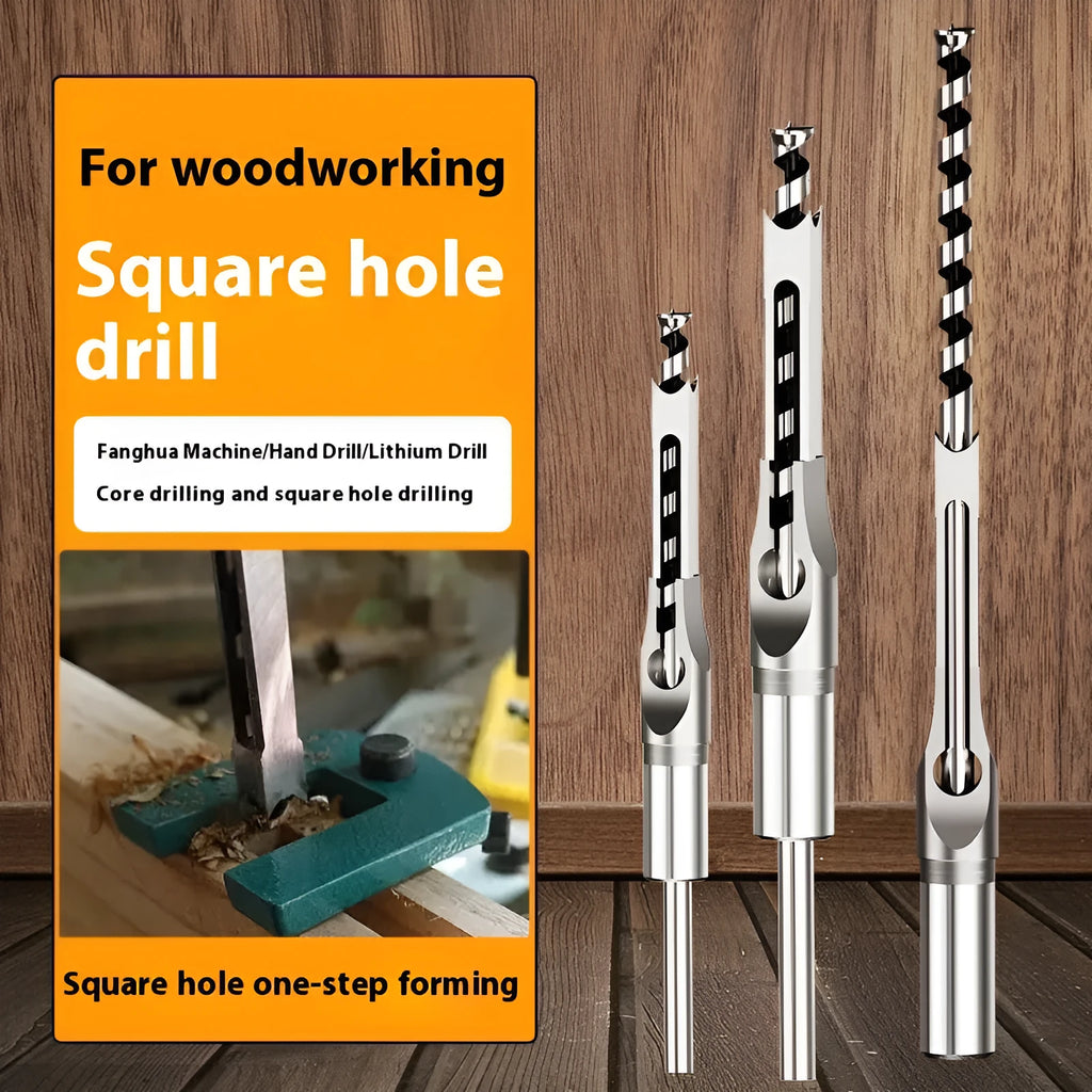 12.7mm carbon steel square hole drill bit and sleeve set for woodworking.