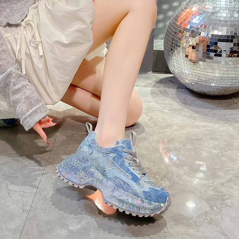Glitter Diamond Purple Platform Sneakers women suede upper cushioned sole luxury casual running shoes