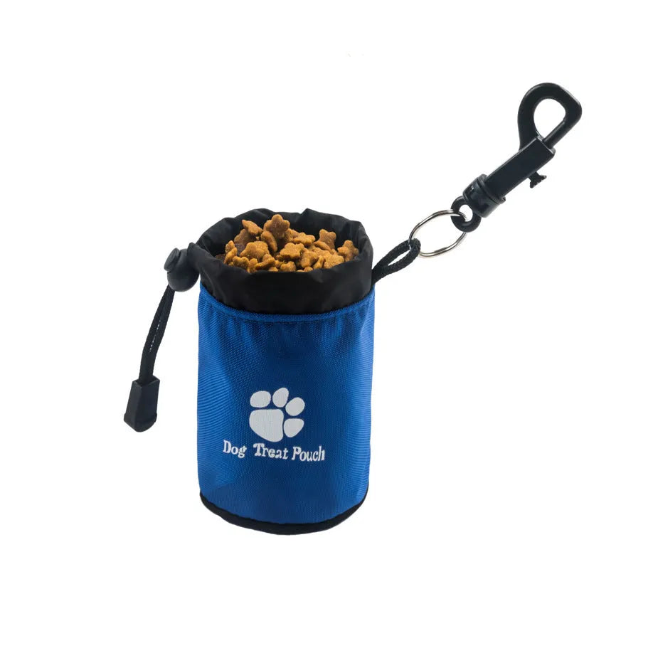 Mini pet training snack bag in solid blue colour made from durable nylon material.