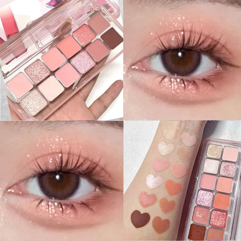 Creative Home eye shadow palette showing 12 colours including peach apple and cherry plum shades