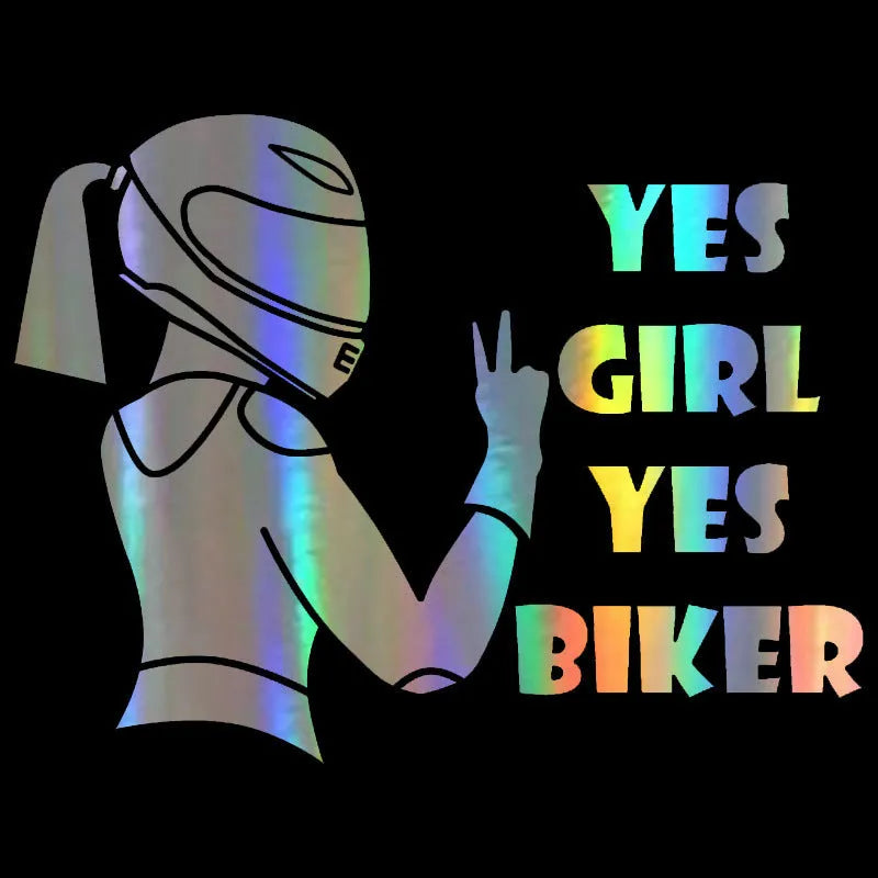 Cool Girl Rider motorcycle character waterproof sticker, 16cm by 15cm, on a car surface.