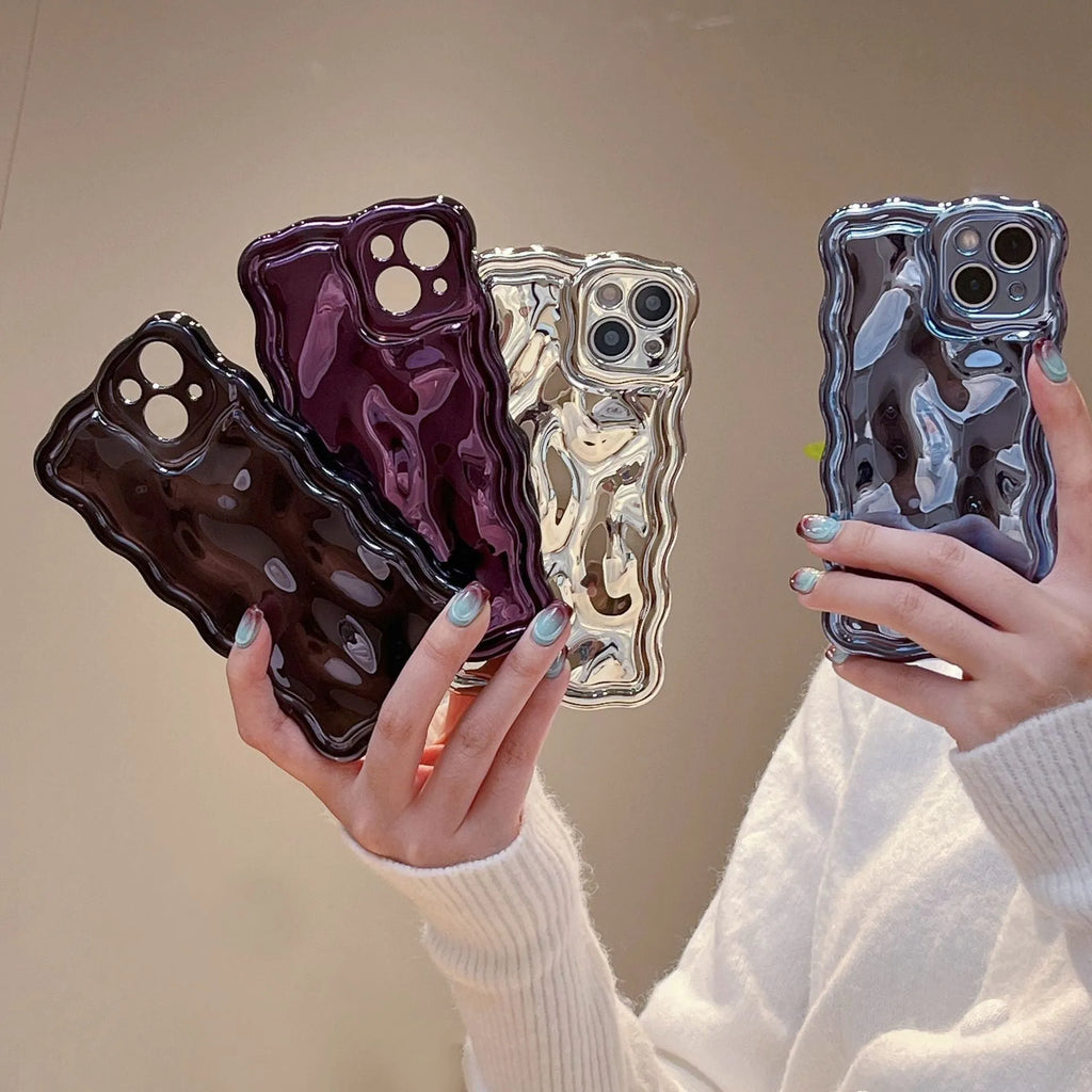 Electroplating water ripple TPU phone case for iPhone 12 showing blue colour and all-inclusive design
