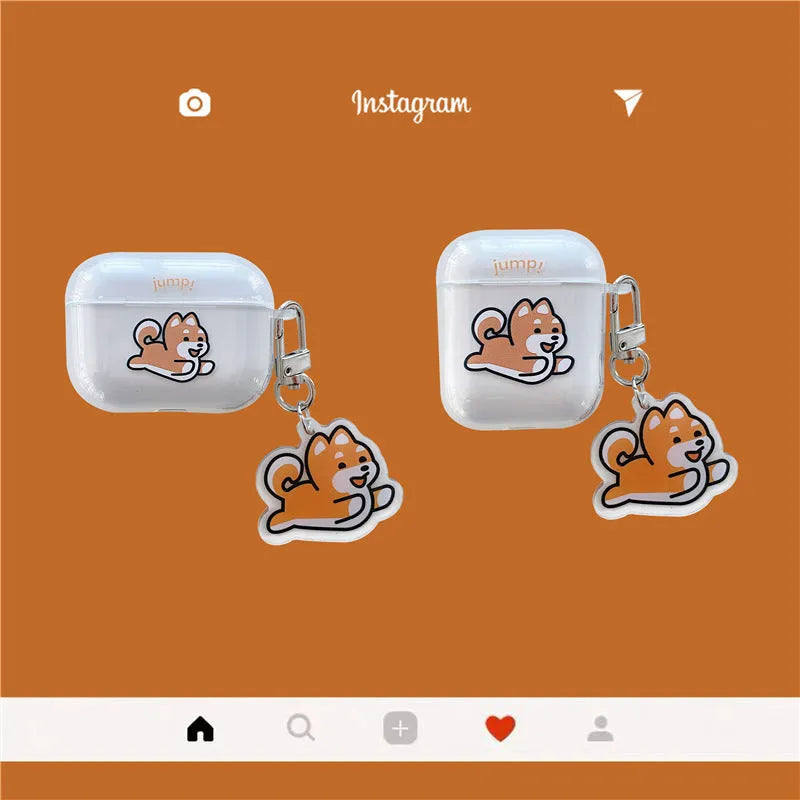 Cartoon Shiba Inu silicone headphone cover for AirPods Pro with TPU flip case and transparent pendant