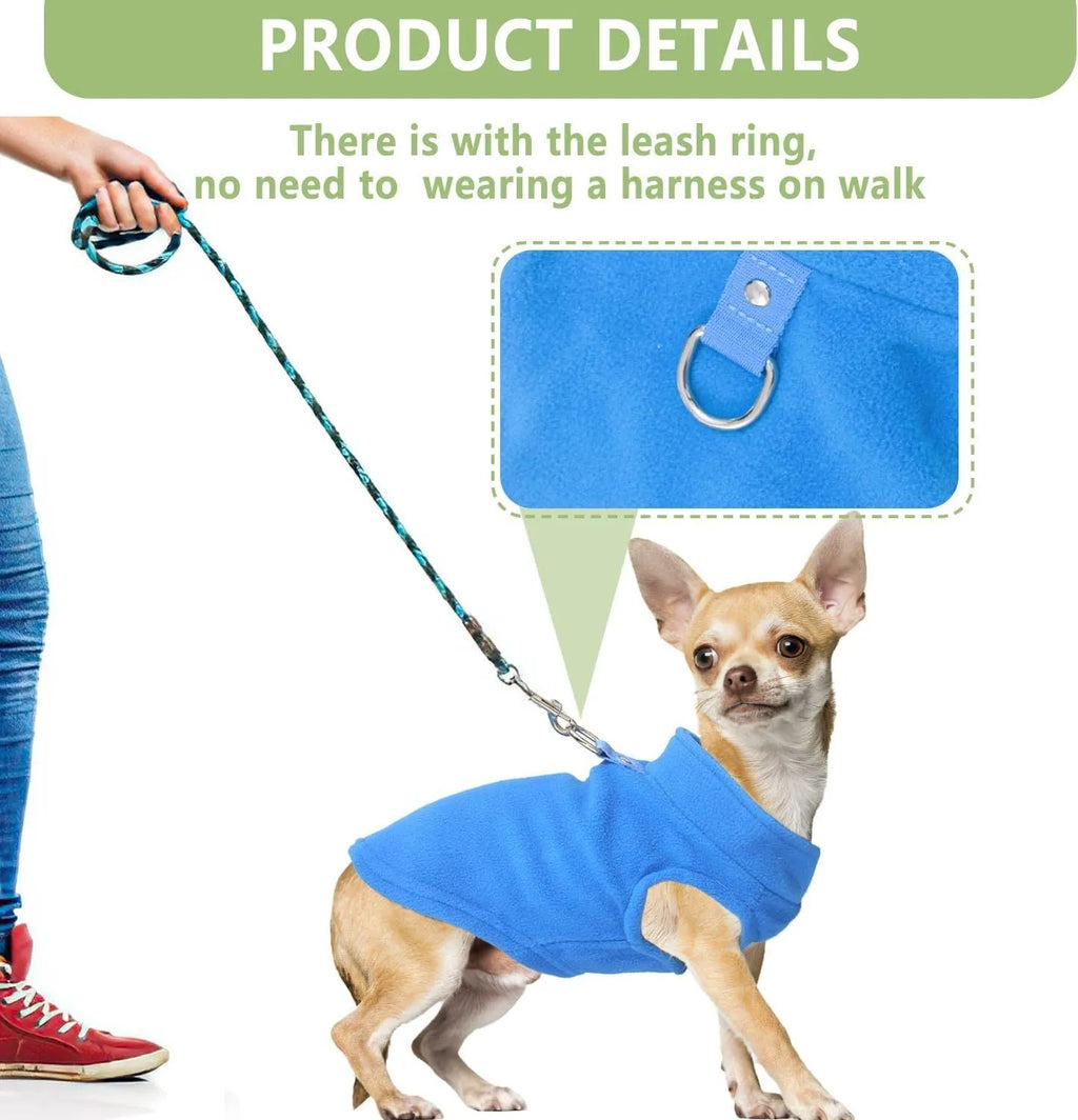 2 pack fleece dog sweater with leash ring, turtleneck pullover for small dogs, S to XL