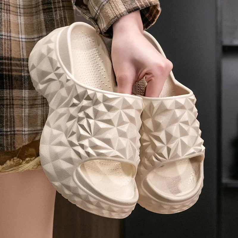 EVA high heel flip-flop slippers in khaki colour with thick sole