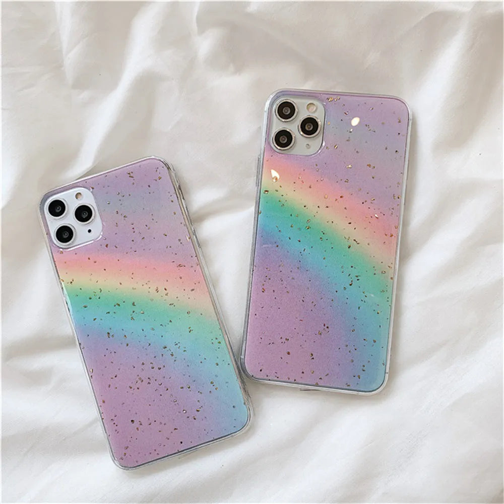 Rainbow gradient iPhone case with striped design on TPU protective shell