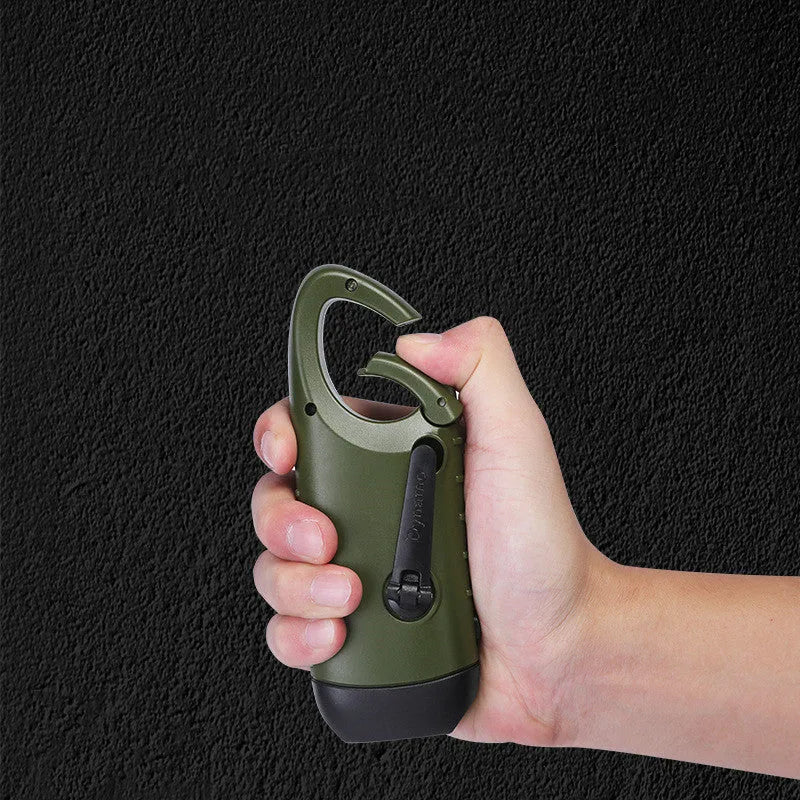 Hand-crank solar LED flashlight with USB charging port and 40mAh battery capacity