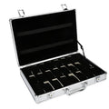 24-slot aluminium alloy watch display box in metal finish, portable size 38x26x8 cm