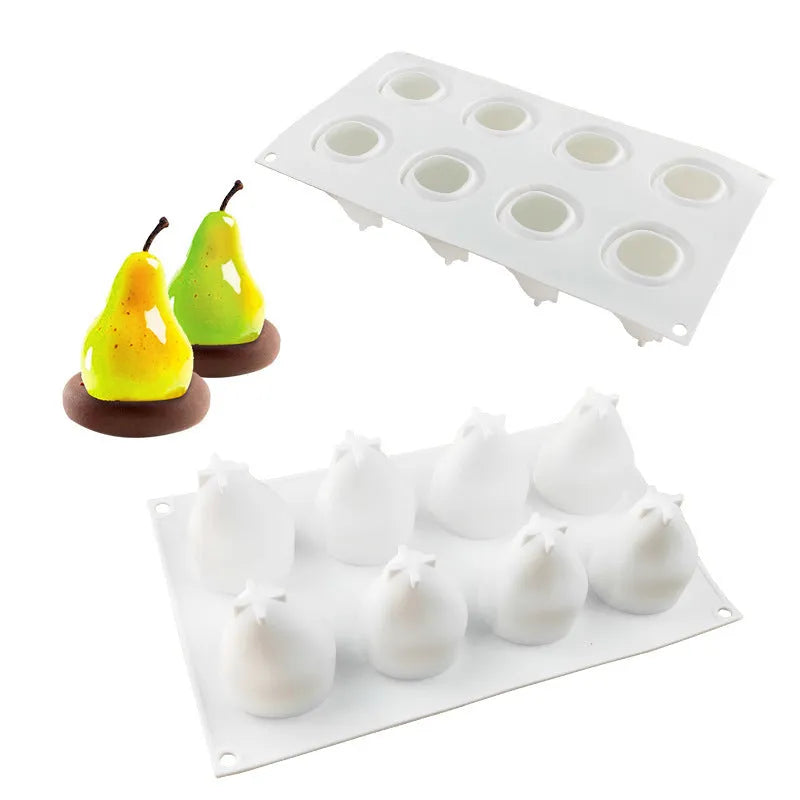 Six-cavity silicone baking mould with pineapple and pine cone fruit designs for mousse desserts