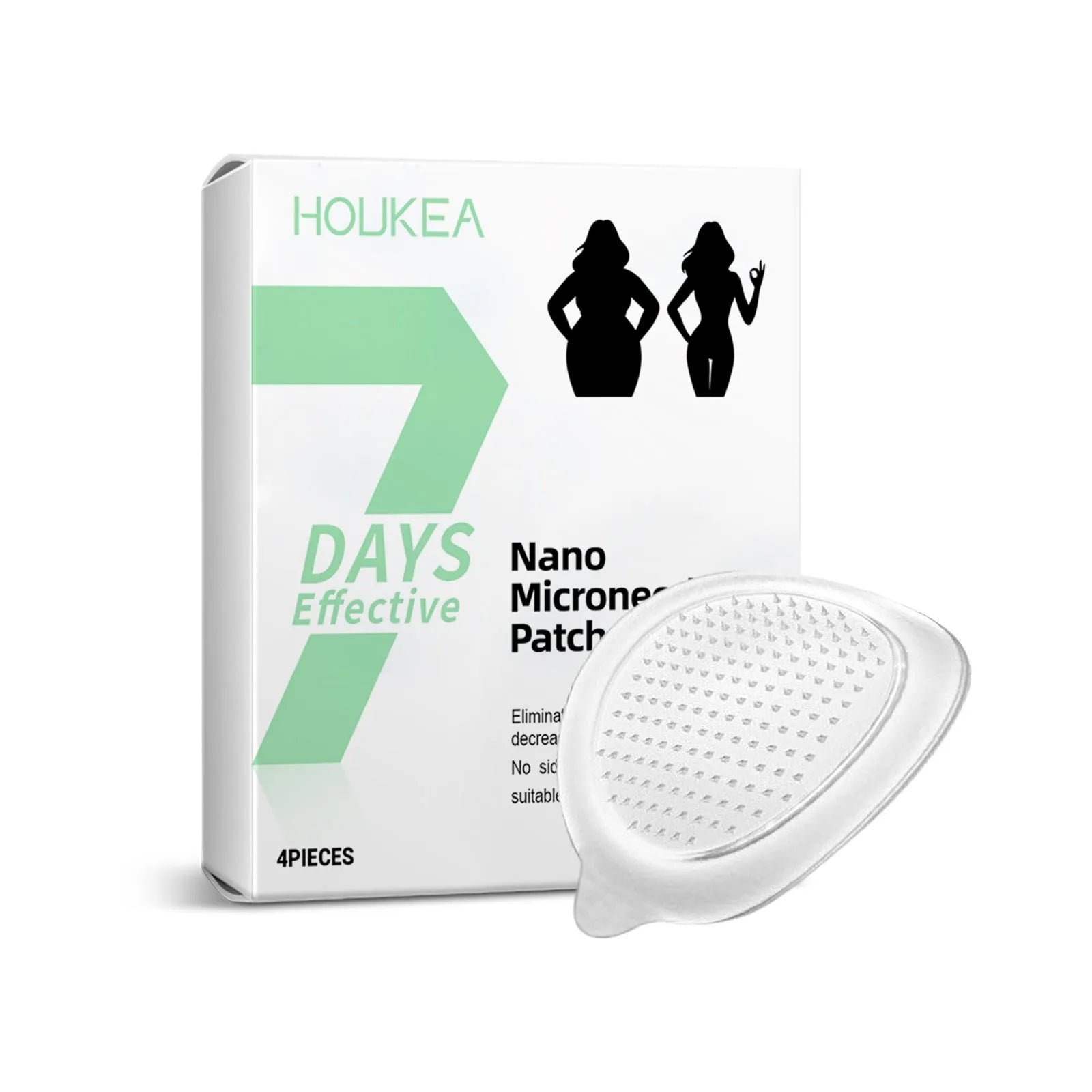 Four slimming microneedle patches with ginger and mugwort root ingredients on a backing card.