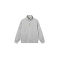 Grey half zip stand collar cotton sweater for men and women with long sleeves