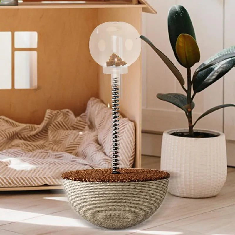 Auto-balancing cat interactive feeder toy with spring toys for slow feeding
