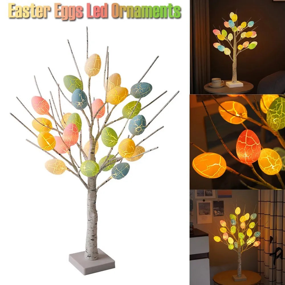 60cm LED Easter birch tree light with warm white LEDs and cracked egg ornaments on adjustable branches