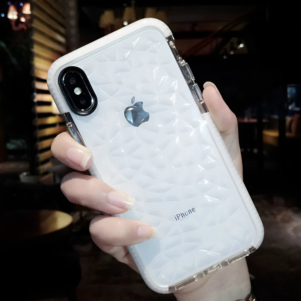Simple striped TPU back cover phone case for iPhone, shown in black, pink and white edge colour options.