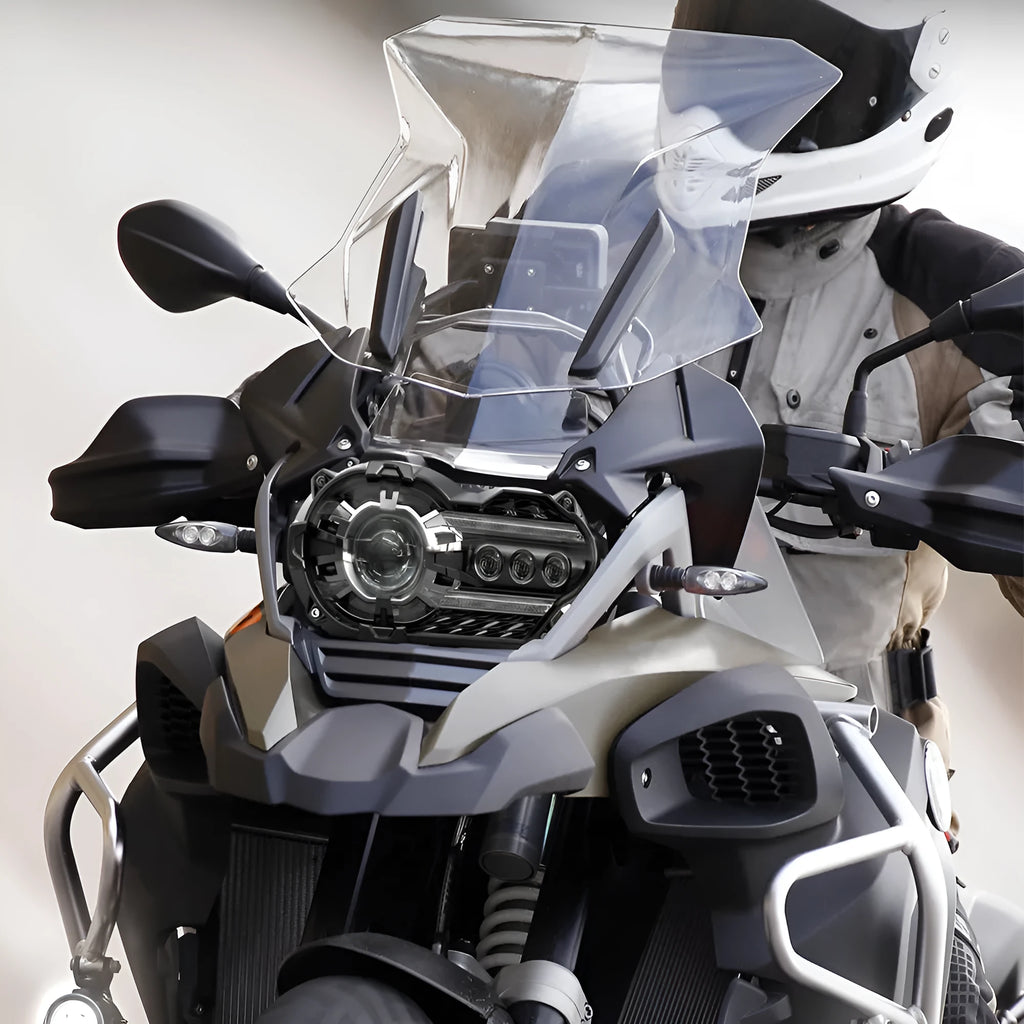 Black motorcycle LED headlight unit showing dimensions of 267mm width by 172mm depth