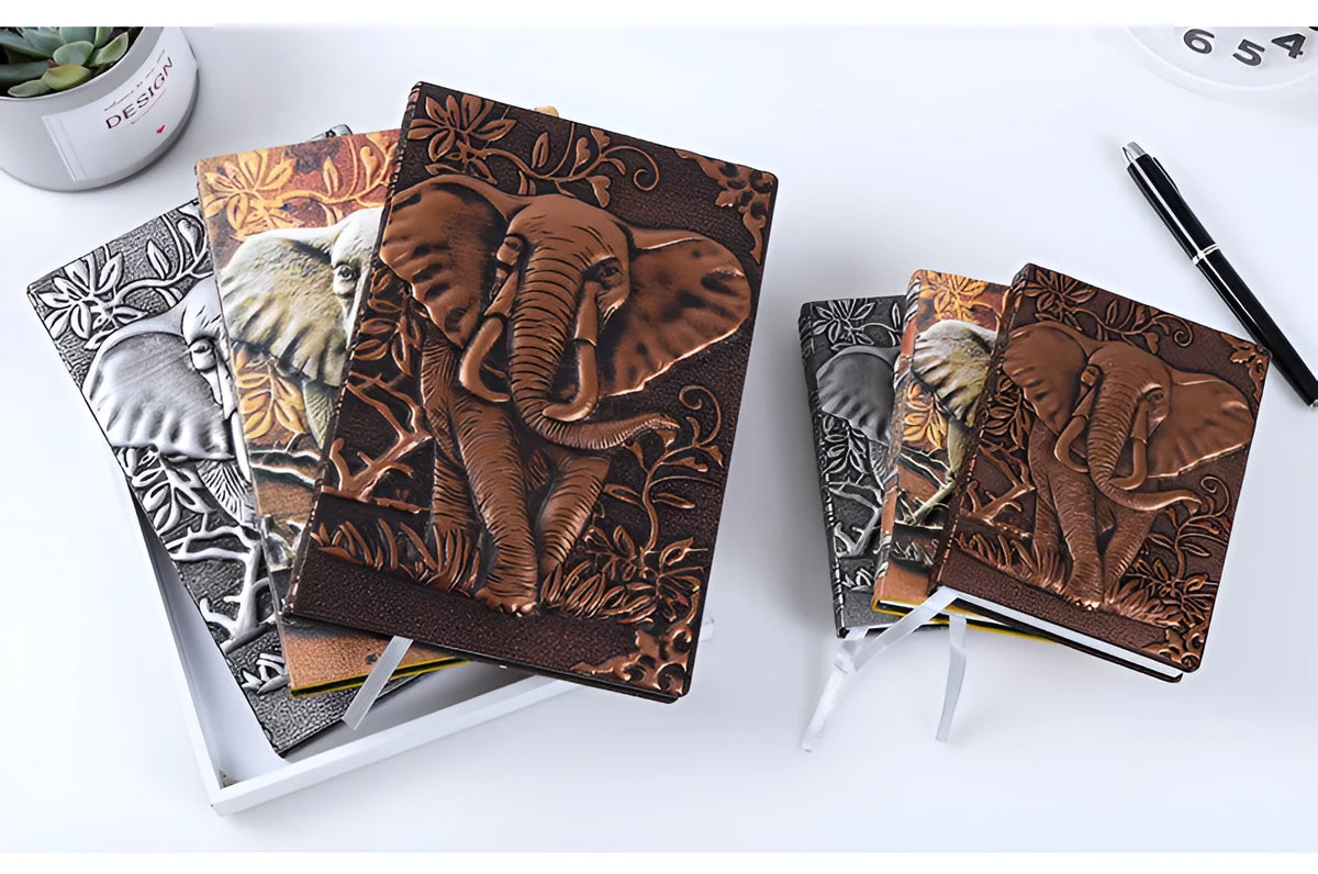 European-style embossed retro notebook with PU cover, three-dimensional relief craft, and brushed bronze highlights