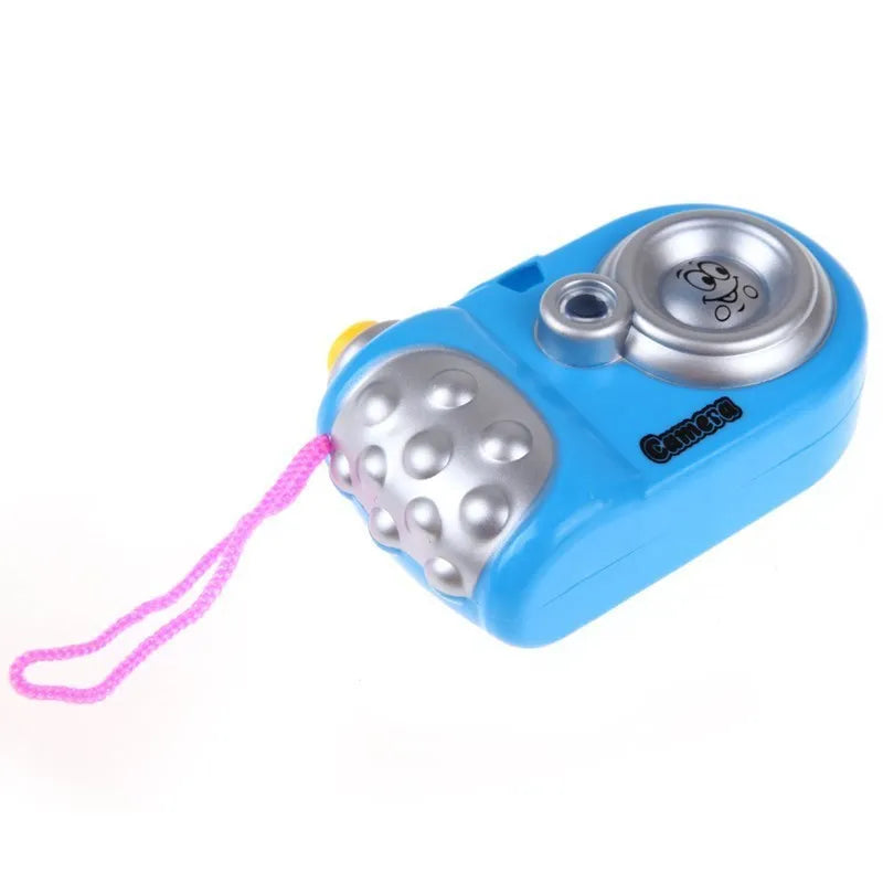Kids plastic projection camera educational toy showing animal images with sliding lip mechanism
