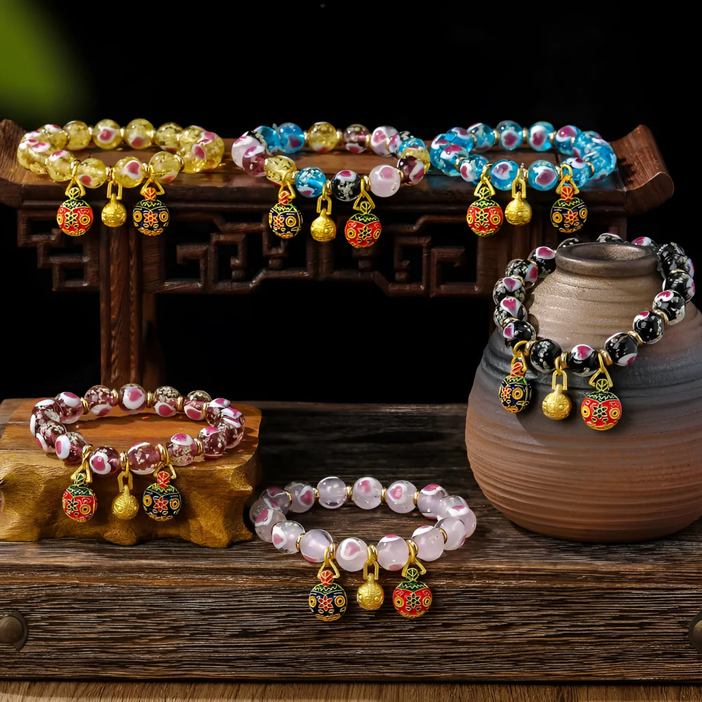 Handmade ancient fluorescent glaze swallowing gold beast heart bracelet in 10mm size