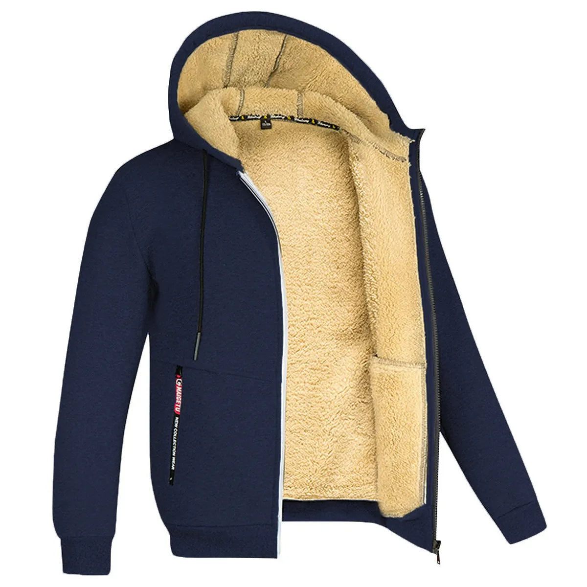 Men's winter fleece-lined zip-up cardigan coat in slim fit with zippered pockets, available in 9 colours