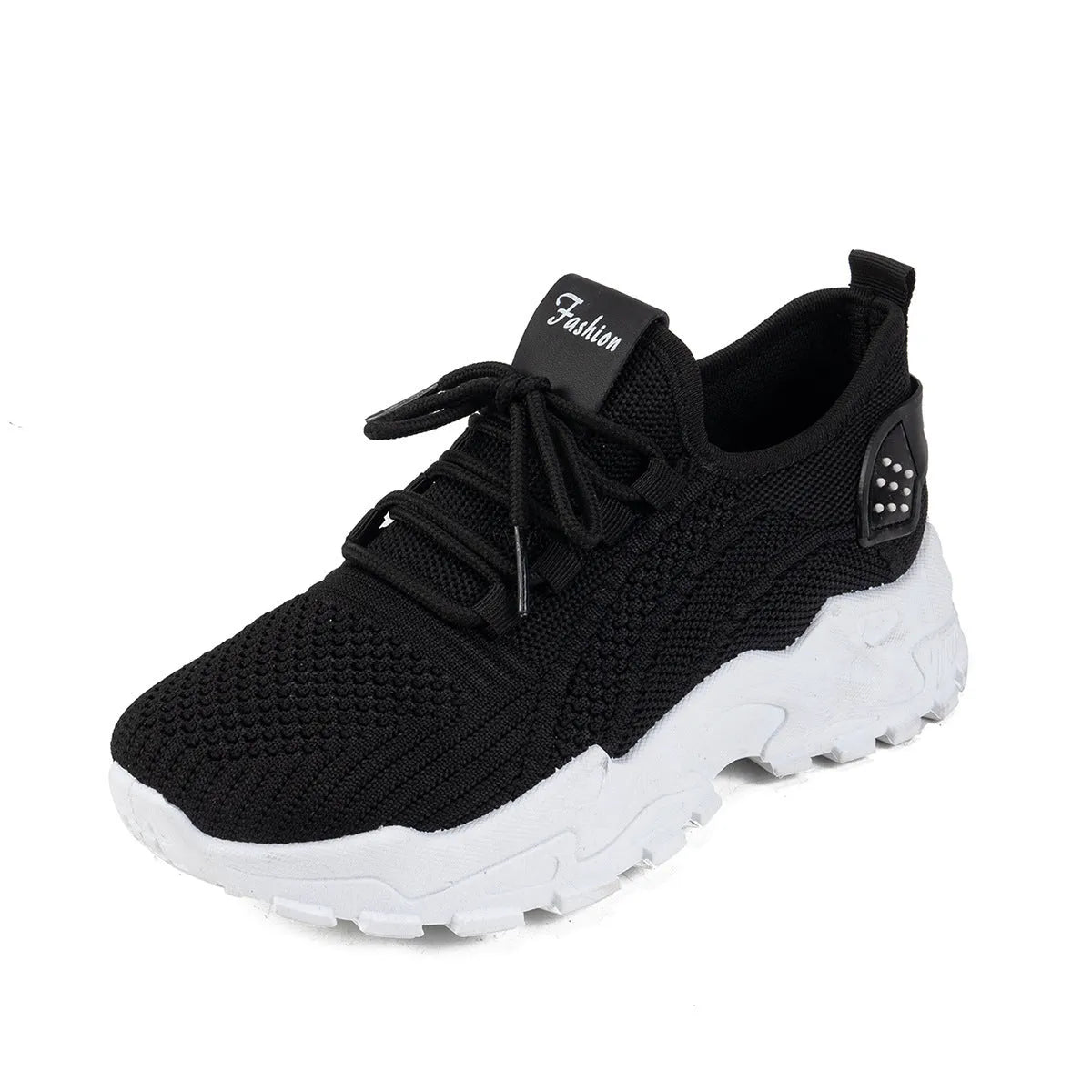 Women's flyknit mesh casual sports shoes in multiple colours with flat heel and round toe design
