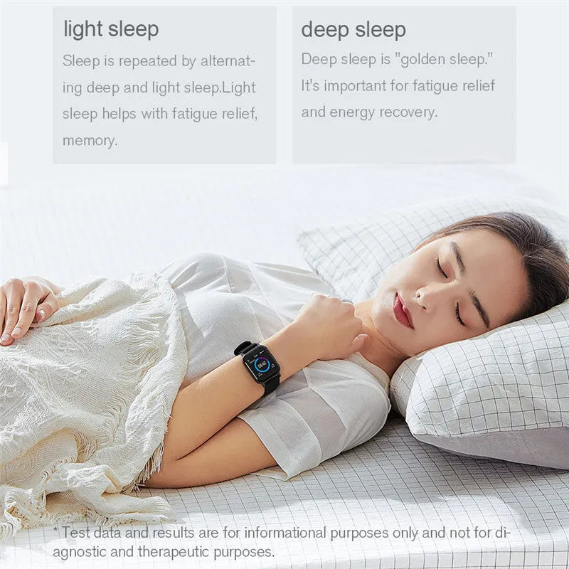 Black waterproof smart bracelet with 1.4 inch screen and silicone strap on a wrist