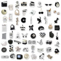Set of 61 black and white coffee cup design PVC waterproof stickers for laptops and phones.