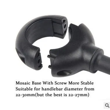 Black metal bicycle rearview mirror with hose adjustment mechanism and reflector