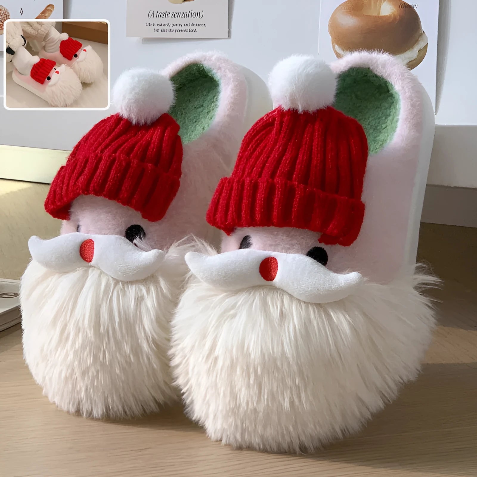 Cute Christmas Santa Claus home slippers plush upper colour block design non-slip EVA sole indoor shoes