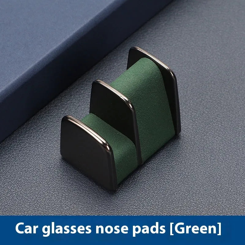 Zinc alloy and leather car dashboard glasses clip organiser in green, black, grey, or red