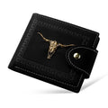 Black PU leather men's wallet with animal pattern, zipper closure, and multiple card slots