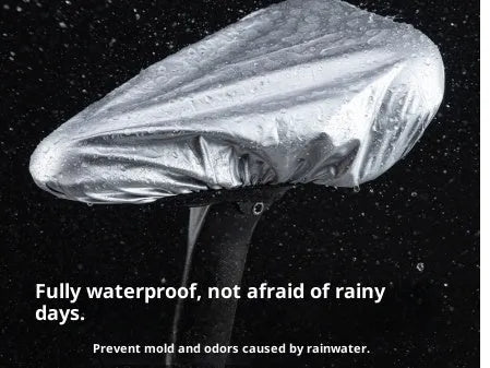 Silver bike saddle rain cover in average size, made from 100% polyester, for outdoor cycling and unisex bicycles