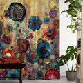 Retro creative flower printed waterproof polyester shower curtain with 12 hooks, available in widths from 90cm to 230cm and a 180cm drop.