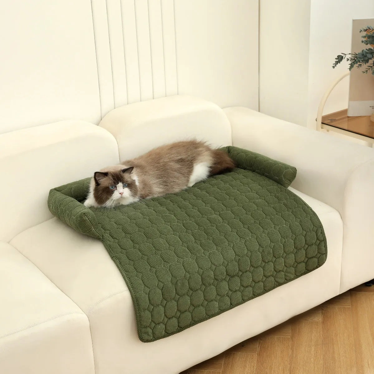 Corduroy pet bed mat with neck pillow, 75cm x 75cm, 900g, in Beige or grey for dogs and cats