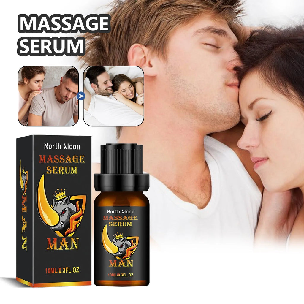 10ml dark glass bottle of men's massage essential oil with pipette.