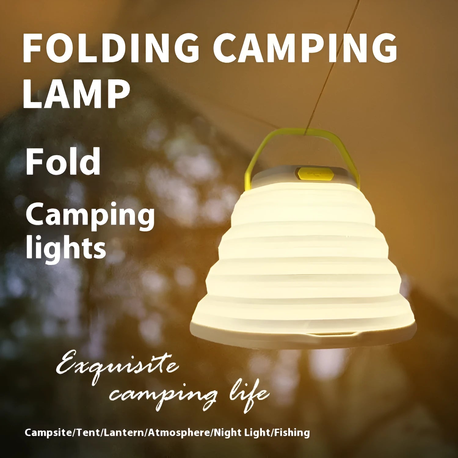 White portable camping lamp with large battery for tent lighting