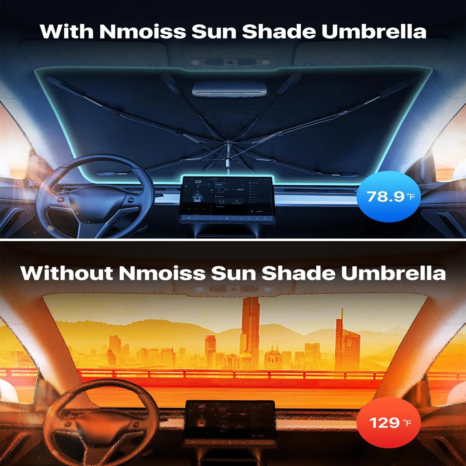 Silver medium windshield sun shade umbrella with spring structure edge for car interior protection