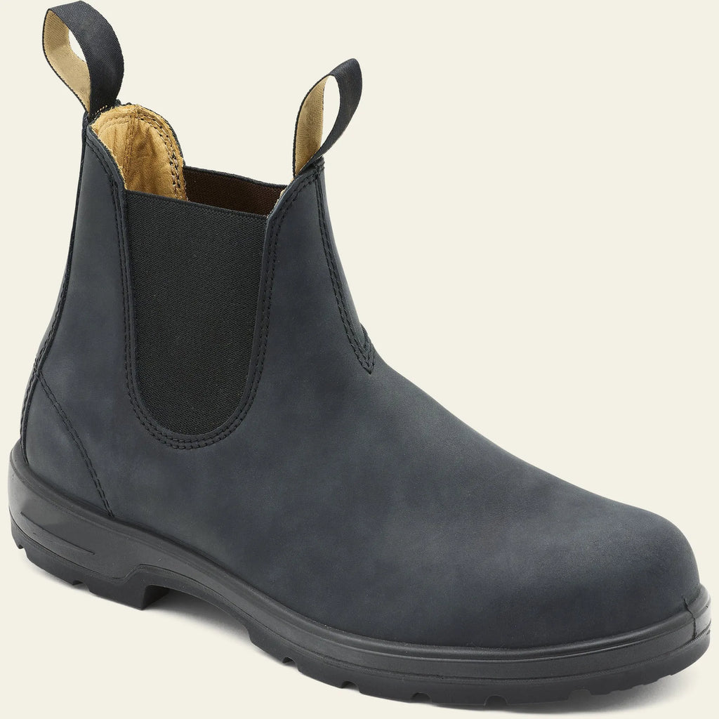 Vintage unisex brown Chelsea boot with frosted PU upper and beef tendon sole on a white background.