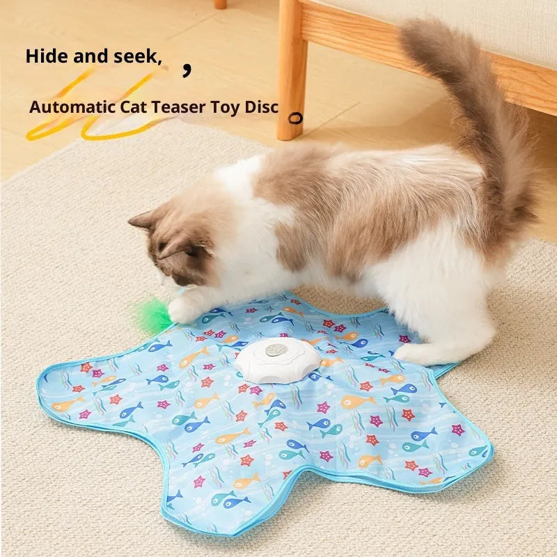 Electric cat hunting cover toy in PP, available in blue-fish or white-seaweed, one set