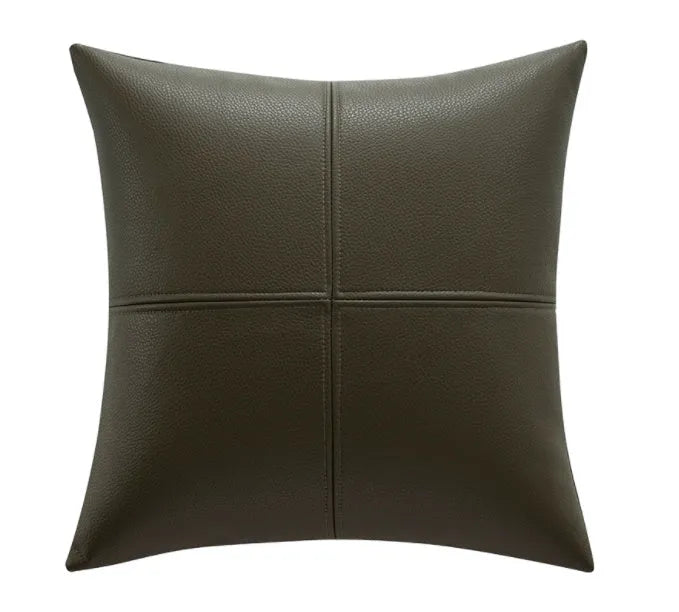 Nordic style solid colour soft cowhide leather cushion cover showing available sizes and colours.