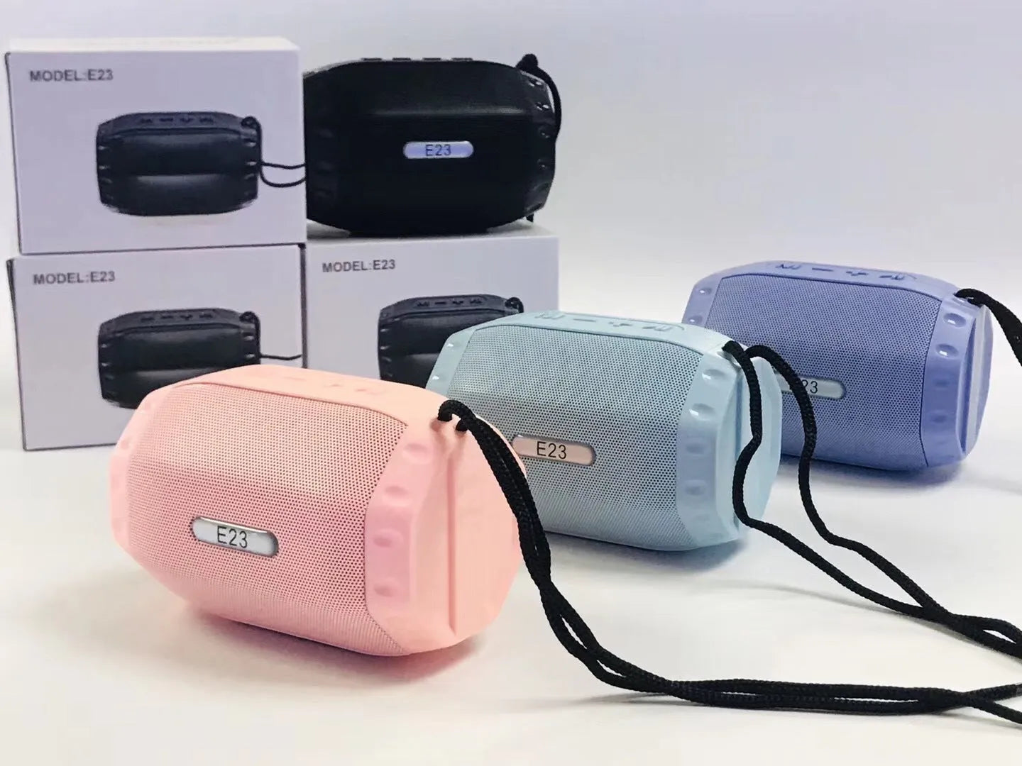Small credit card-sized wireless Bluetooth speaker in various colours with USB port