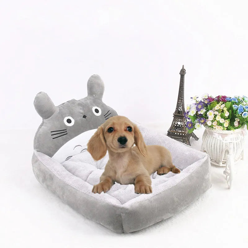 Cartoon-style washable pet bed for small dogs and cats in sofa design with winter-warm features