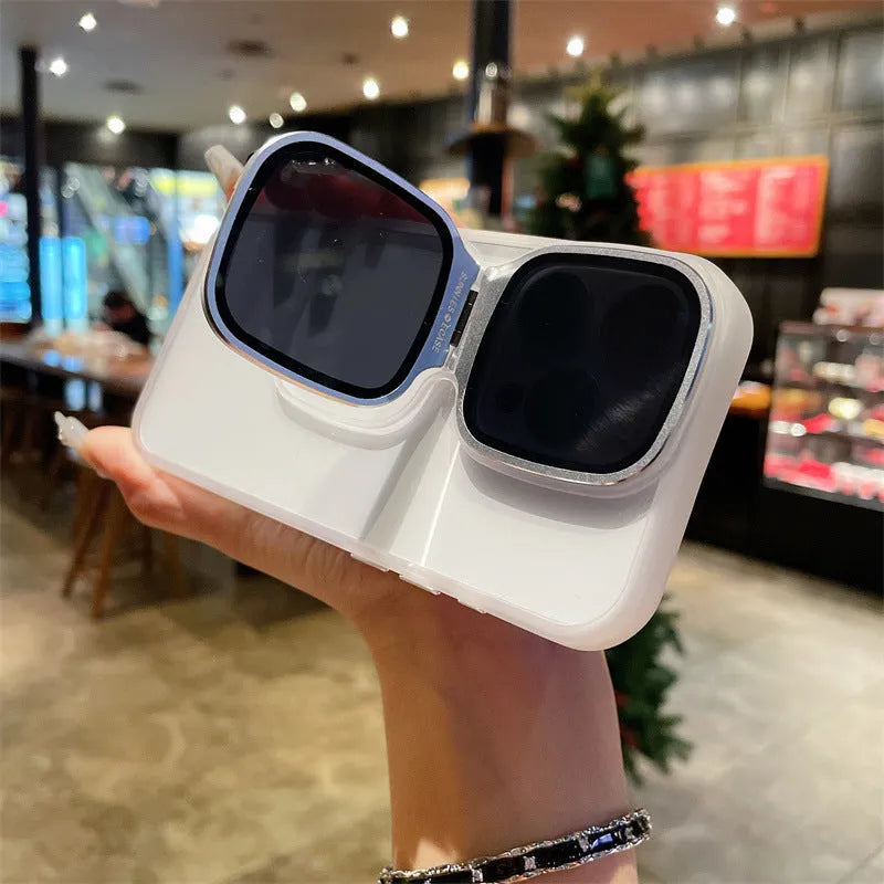 Lens drop protection high-permeability acrylic sunglasses holder phone case with invisible bracket for iPhone 12-15 series