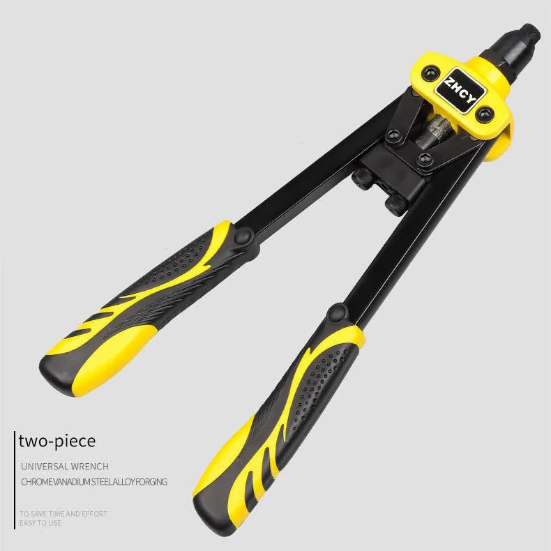 Yellow manual rivet gun with 13-inch handle and built-in tips for household riveting work