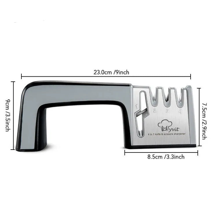 4-in-1 kitchen knife and scissor sharpener with stainless steel construction and multiple colour options