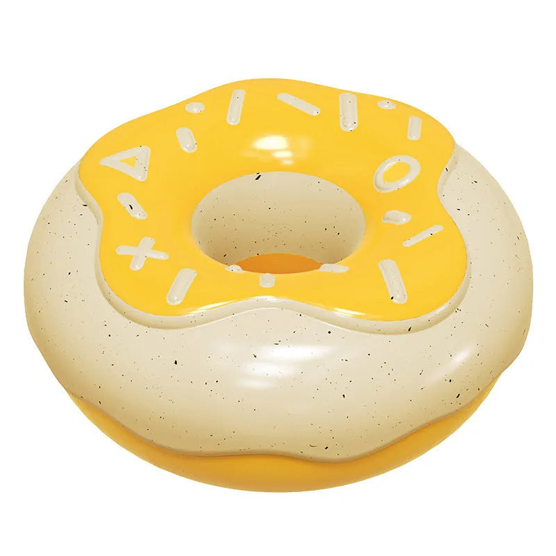 TPR donut-shaped dog toy in pink, chocolate, or yellow with dental cleaning texture