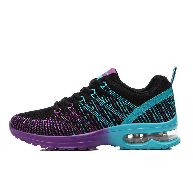 Women's casual lace-up sneakers in black with breathable mesh upper and PU insole, low heel, side view