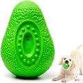 Green avocado-shaped rubber chew toy for dogs on a white background.