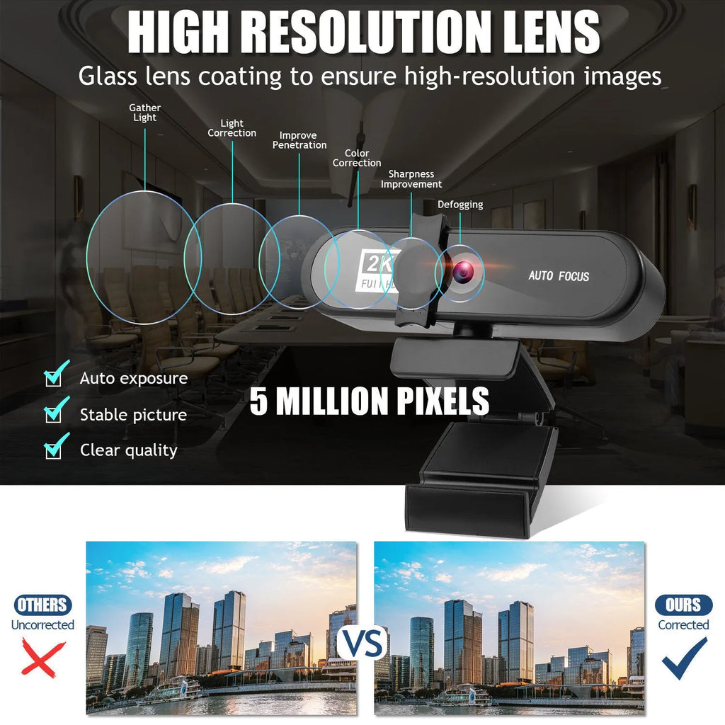 Beauty 4K auto-focus webcam with built-in microphone and four adjustable LED fill lights on a desktop stand